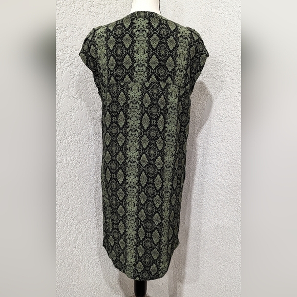 ANTHROPOLOGIE Size XS Green & Black Snake Print Rachel Tunic Dress w/Pockets - Picture 5 of 11